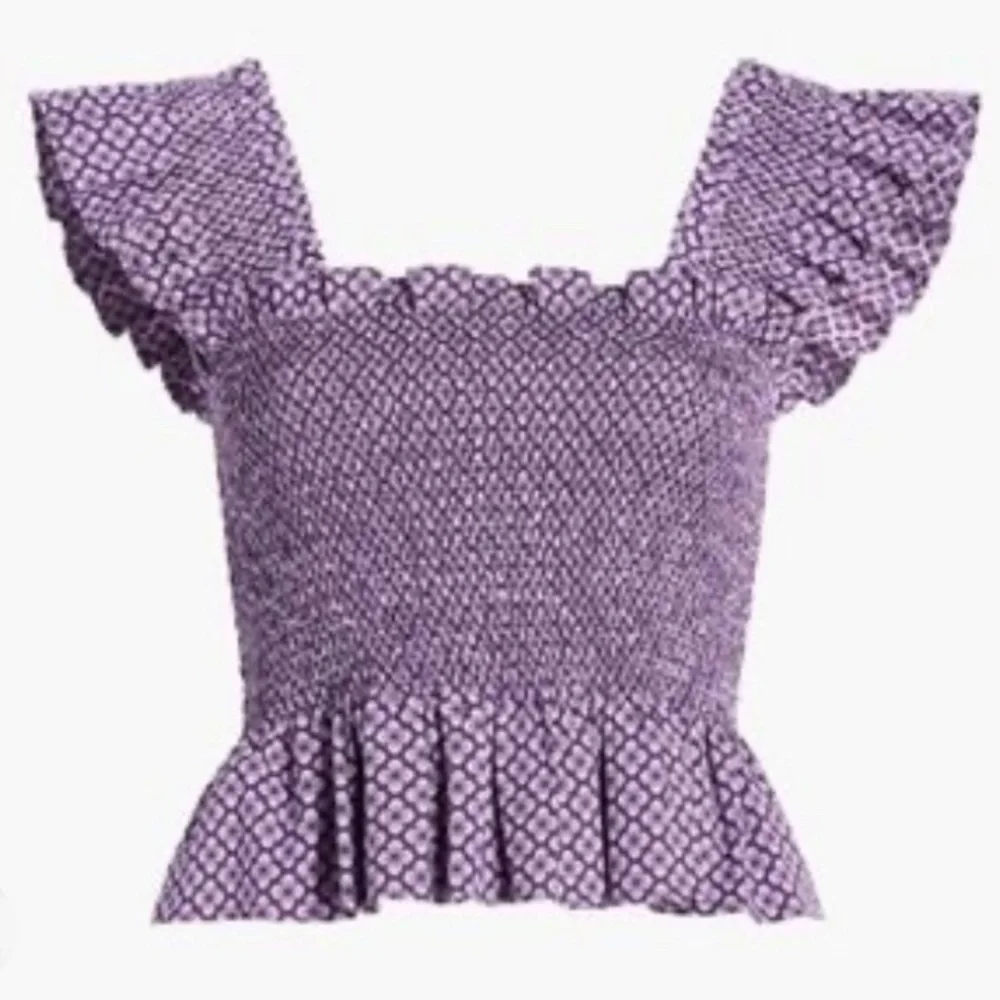 Hill House Paz Purple Crop Top Smocked Shirred Sheersucker - Picture 2 of 3